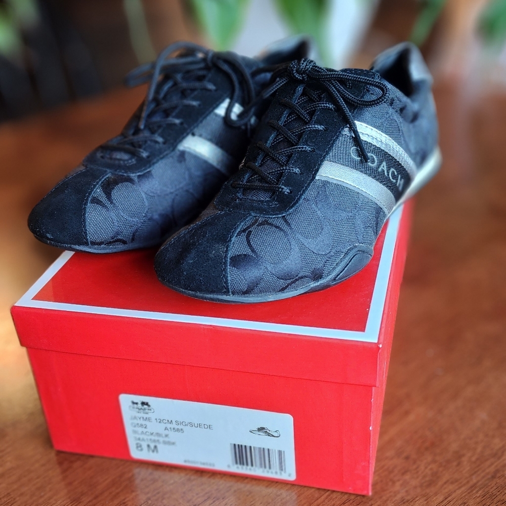 Coach Authentic Women’s 8 Black/Sliver Fashion Sneakers Lace-Up Jayme